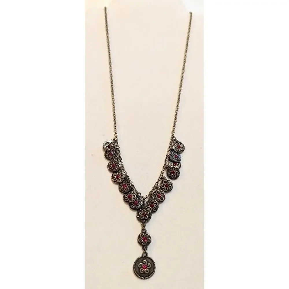 Vintage Avon Necklace & Earrings Set Romantic Antiqued Gold Gothic Medallion NEW